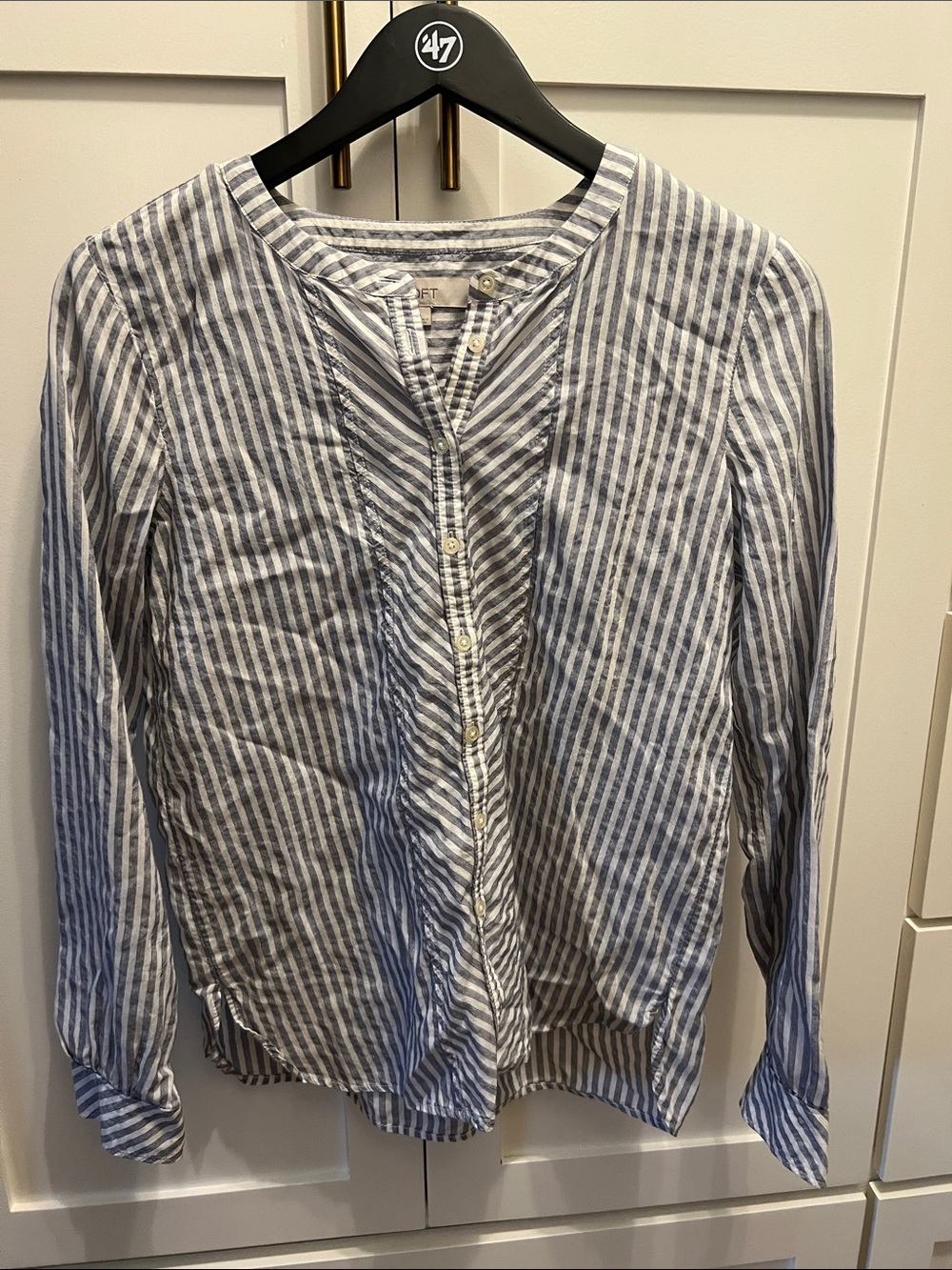 LOFT Blue and White Striped Button-Front Blouse